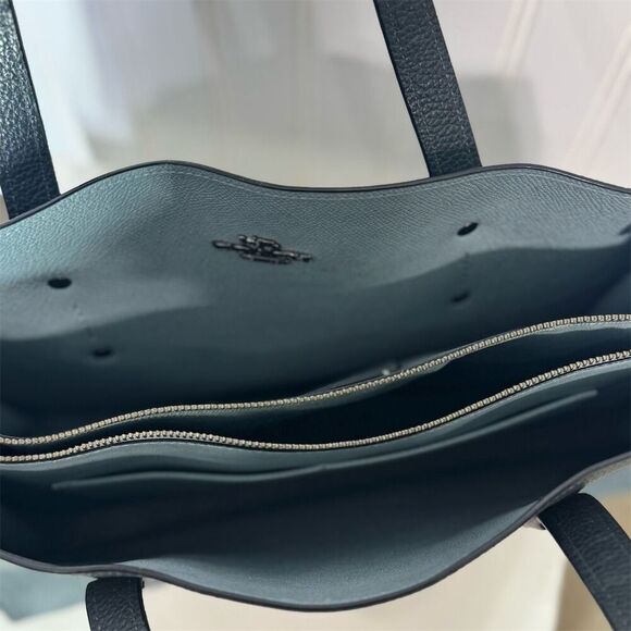 Coach Charlie Carryall Midnight Silver Tote Pebbled Leather Bag Classic Travel - Picture 3 of 11